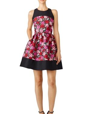 kate spade Salon Rose Odell Dress Black Red and Pink Floral Bodice Size 6
